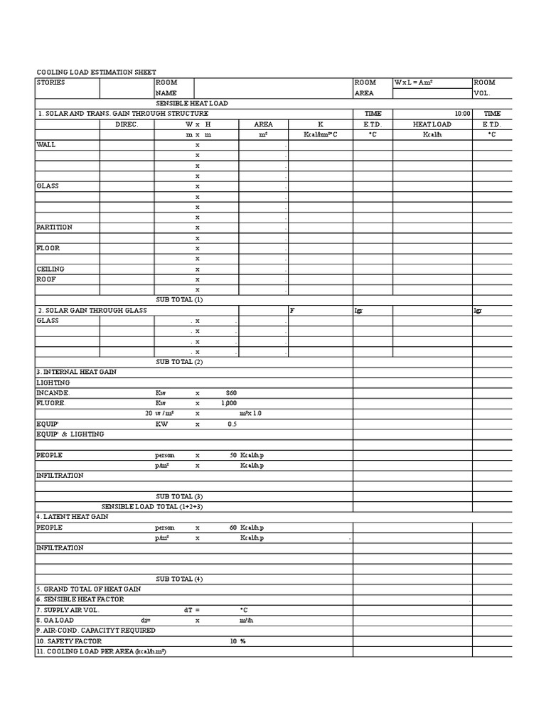 Cooling Load Detail Calculation Building Technology Engineering