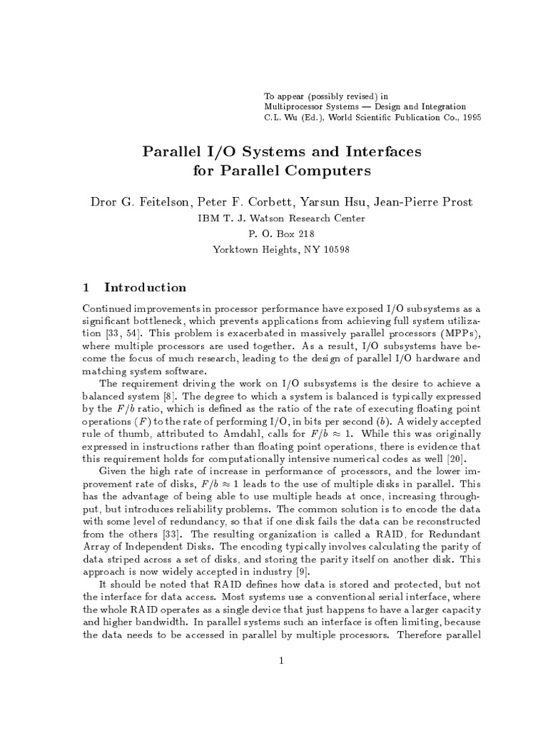 Parallel I/O Systems and Interfaces For Parallel Computers | PDF ...