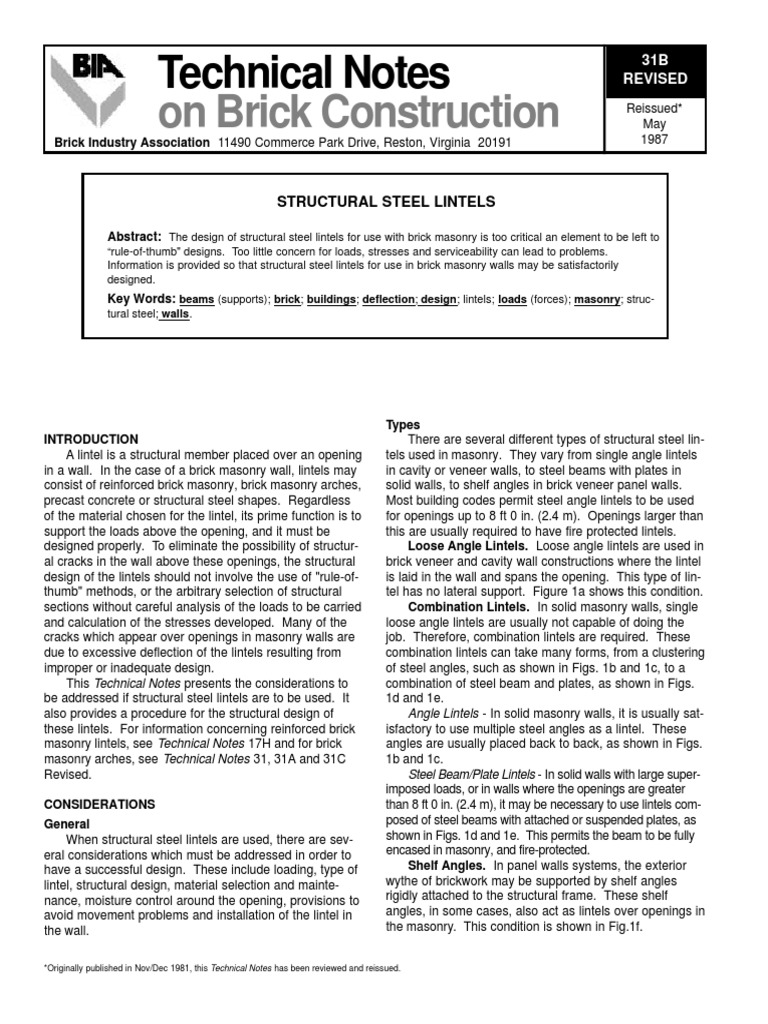 Structural Steel Lintels Design Guide | PDF | Bending | Masonry