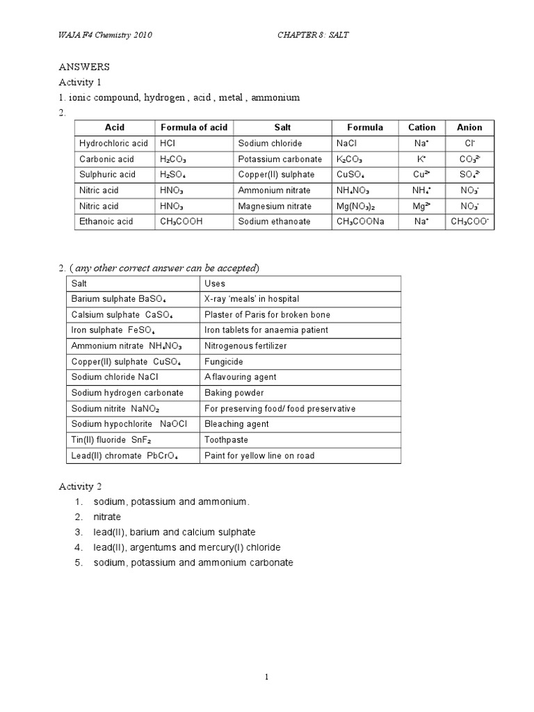 Salt Formation and Properties | PDF | Sodium Chloride | Precipitation ...