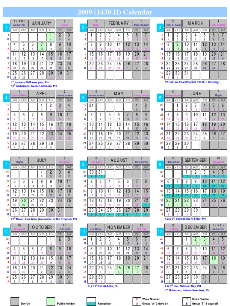 2009 Calendar English - B Group | PDF | Observances | Semitic Words And  Phrases