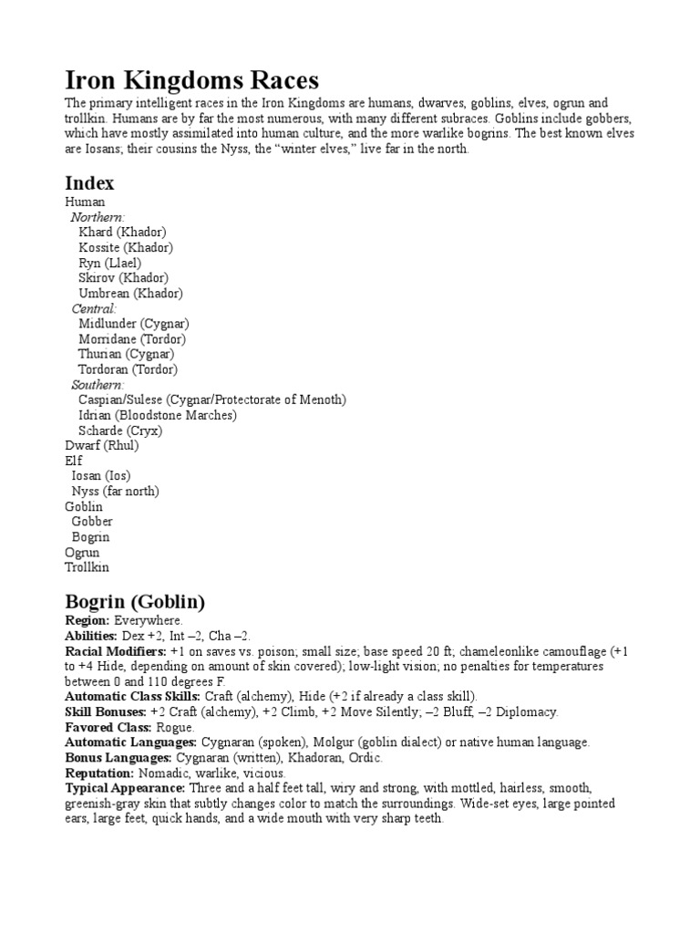 Iron Kingdoms Races PDF