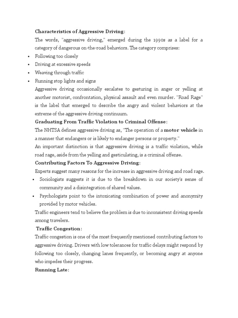 aggressive drivers essay