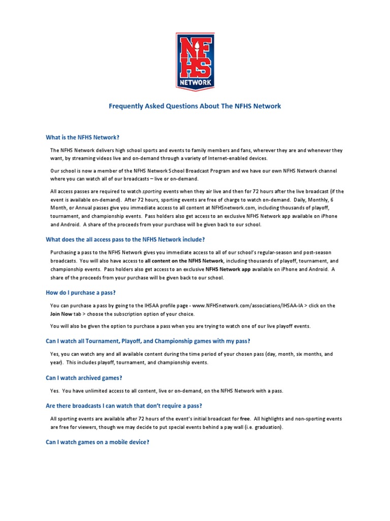Frequently Asked Questions About The NFHS Network | PDF | Computing ...