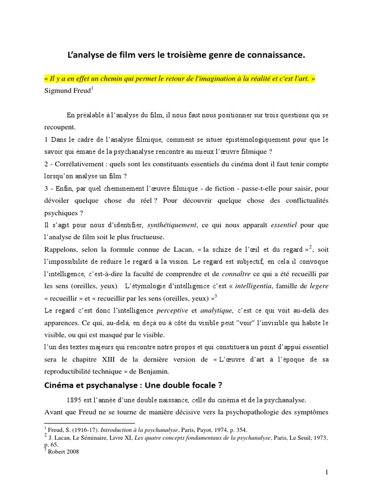 Cours Sur l'Analyse Filmique à Partir Du Chapitre Ds La Thèse