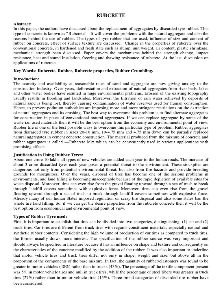 Rubcrete, Use of Rubber in Concrete PDF Natural Rubber Tire