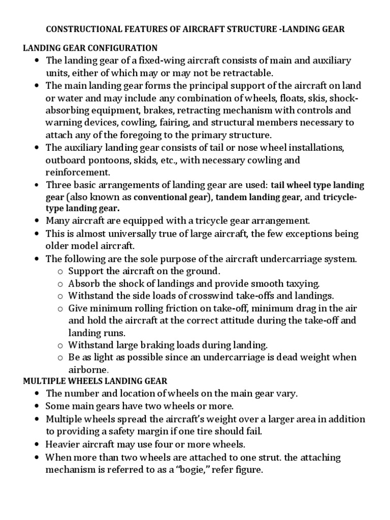 Aircraft Landing Gear Configuration PDF Landing Gear Fixed Wing