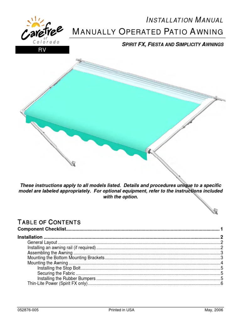 052876 005 Patio Awning Installation Manual Lock Security Device Screw 052876 005 Patio Awning Installation Manual Lock Security Device Screw