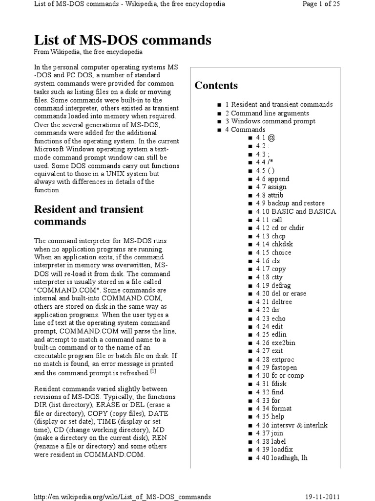 List of MS-DOS Commands | PDF | Dos | Command Line Interface