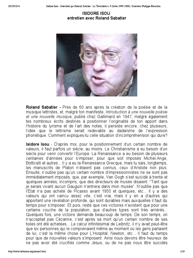 Interview d'Isidore Isou sur le lettrisme | PDF | Poésie | Mouvements ...