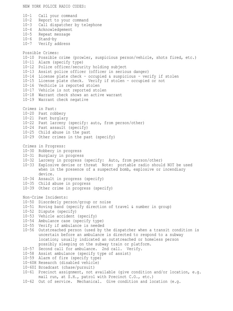 A Comprehensive Guide to New York Police Radio Codes for Reporting