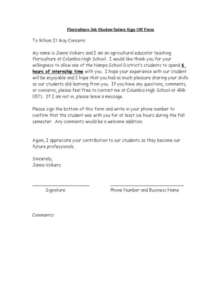 Floriculture Internship Sign-Off Form | PDF | Career & Growth