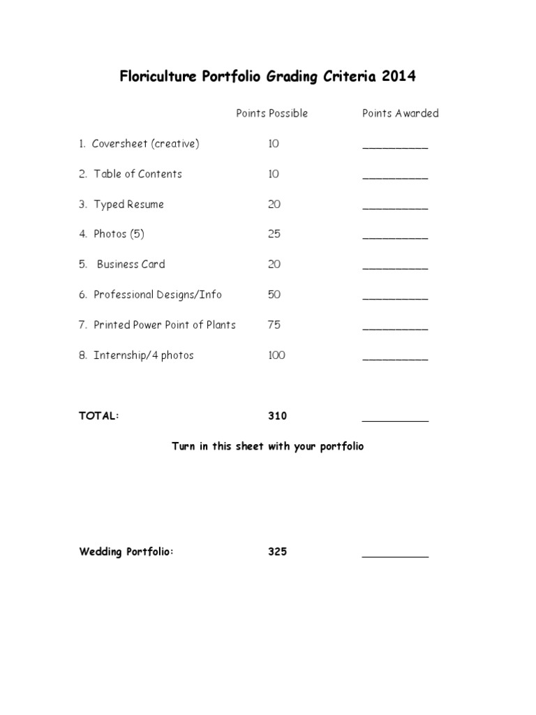 Floriculture Portfolio Grading Criteria | PDF