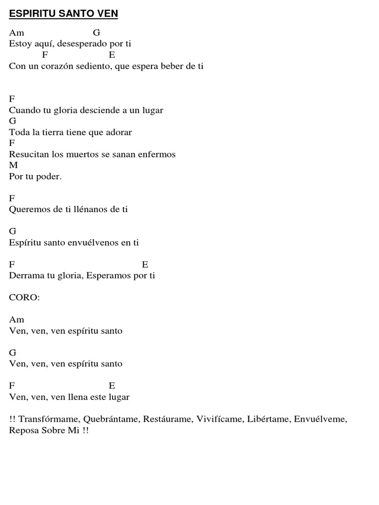 Ven Espiritu Santo Barak Am Religion Y Creencia Ven, ven, ven espíritu santo ven, ven, ven espíritu santo ven, ven, ven llena este lugar. scribd