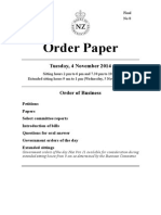 Order Paper For New Zealand Parliament Sitting Tuesday 4 November 2014