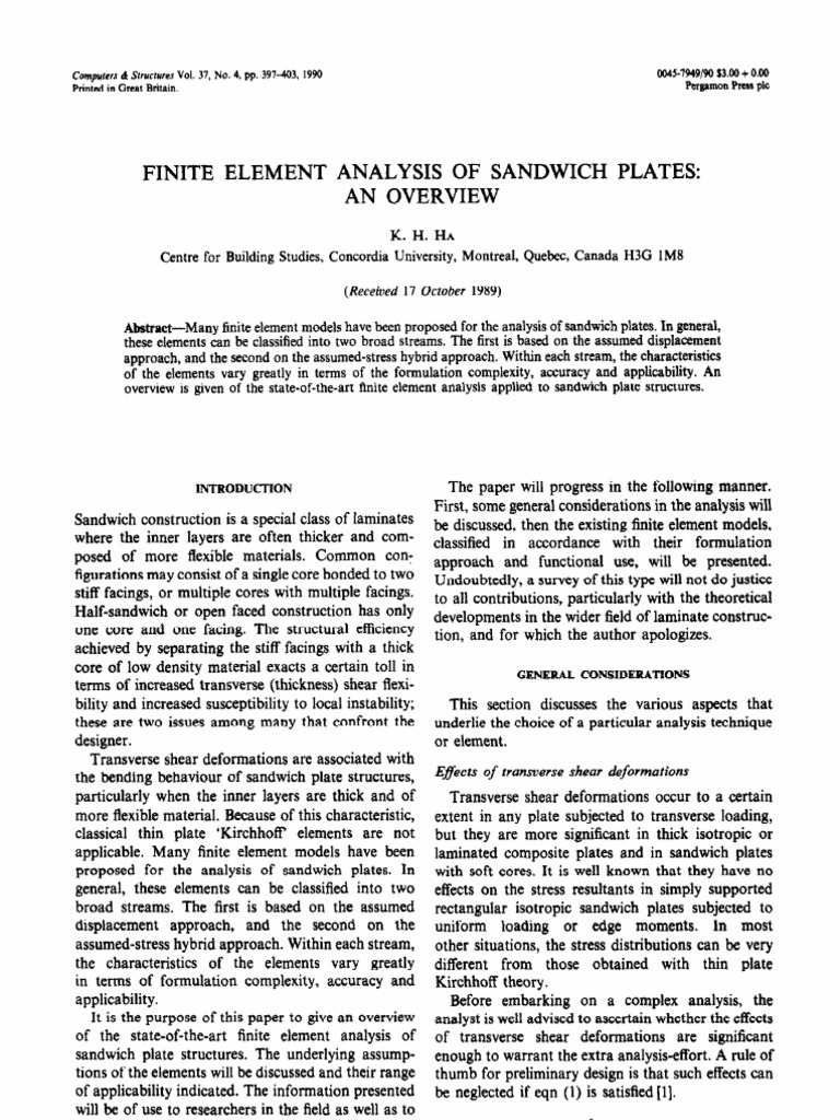 Finite Element Analysis of Sandwich Plates | PDF | Stress (Mechanics ...