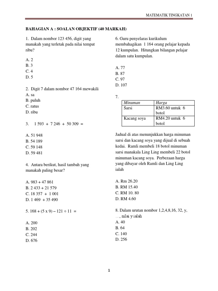 Matematik Tingkatan 4 Soalan Dan Jawapan