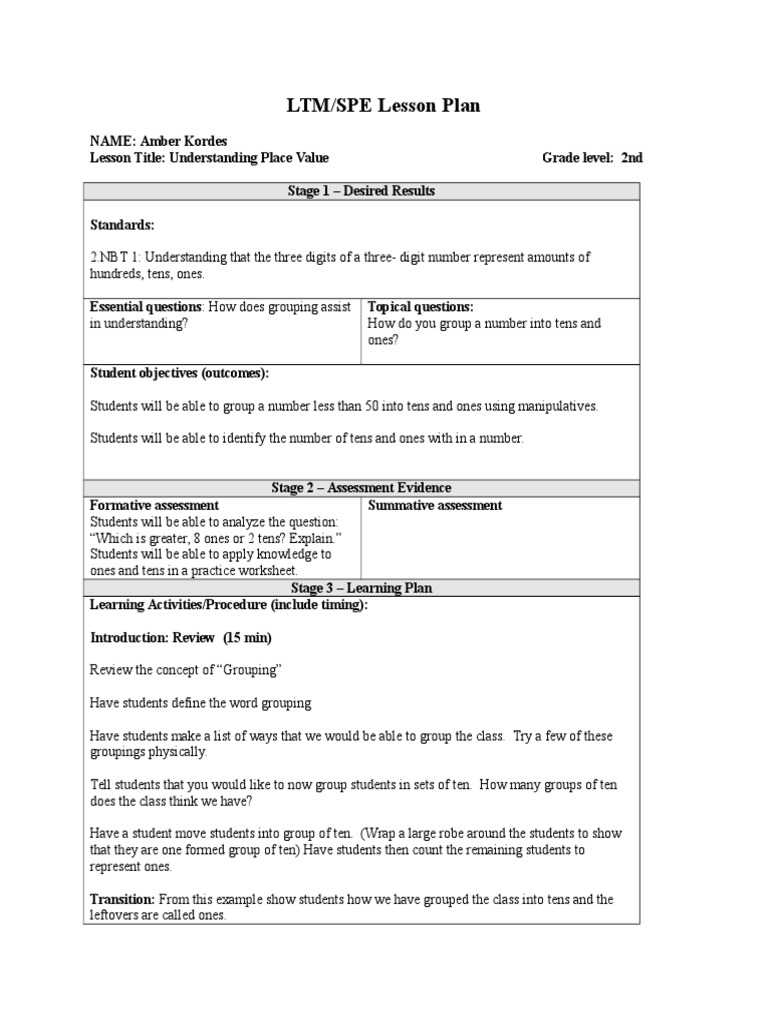 LTM Lesson Plan - Observation 1 | PDF | Educational Assessment ...