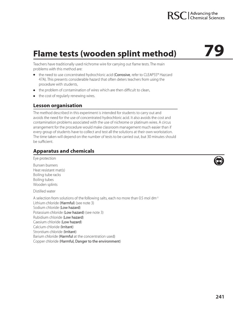 Cfns Experiment 79 Flame Tests (Wooden Splint Method) 2 PDF