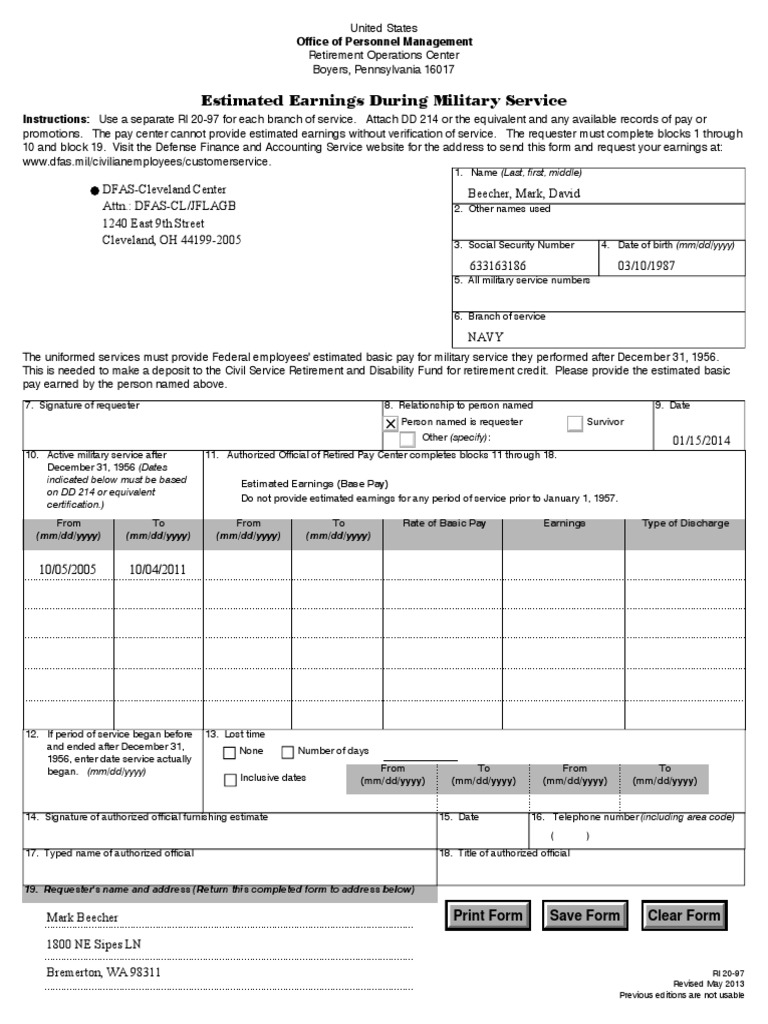 Military Service Earnings Estimate Form | PDF