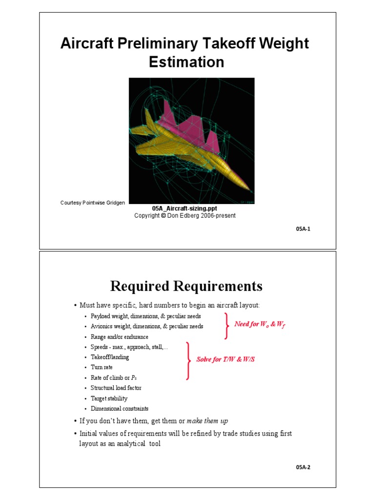 Aircraft Preliminary Weight Estimate Payload Aircraft