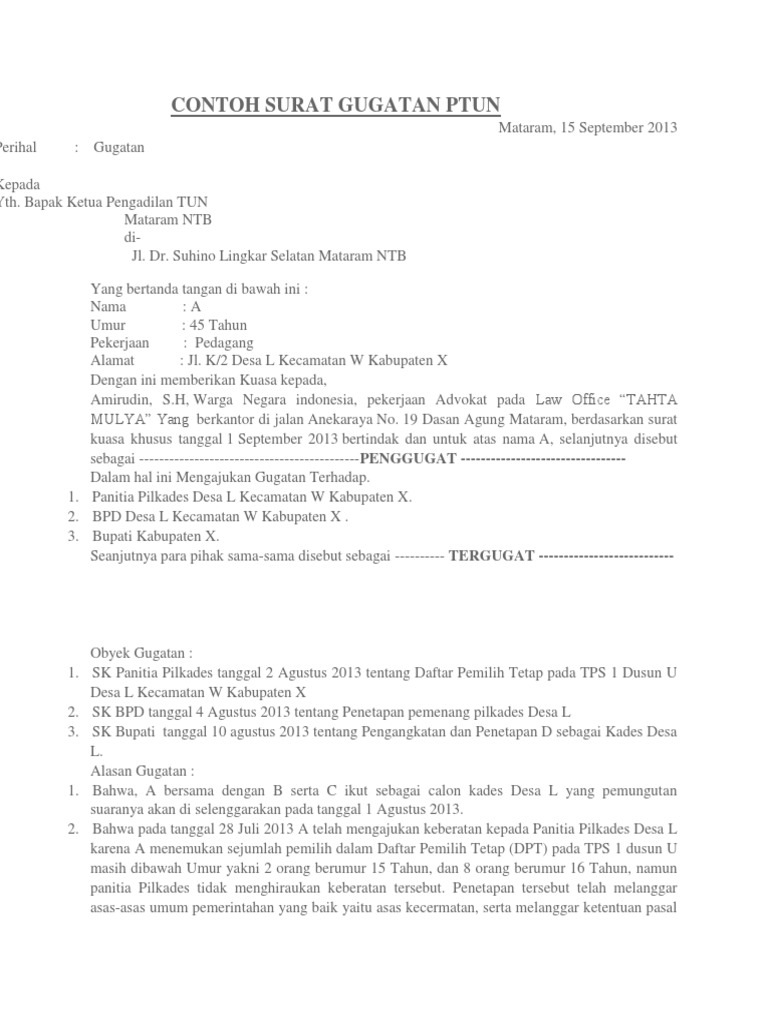 Contoh Surat Gugatan Ptun Pdf