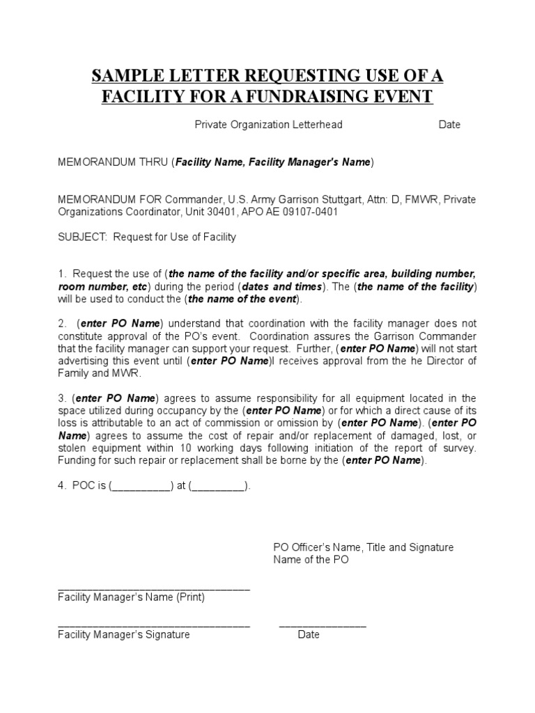 Sample Letter Requesting Use of A Facility For A Fundraising Event PDF