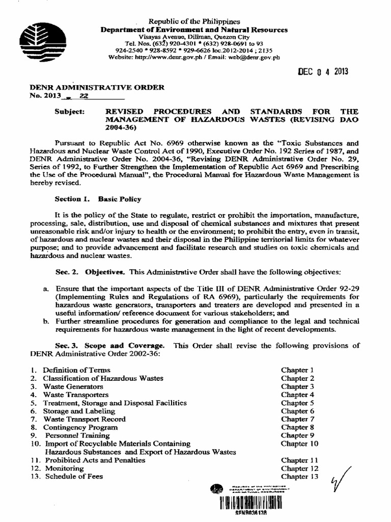 Revised Hazardous Waste Management DAO 2013-22 | PDF | Explosive ...