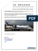 Press Release: Airstream Arranges The Lease of A Second ATR72-500 To Kalstar Aviation