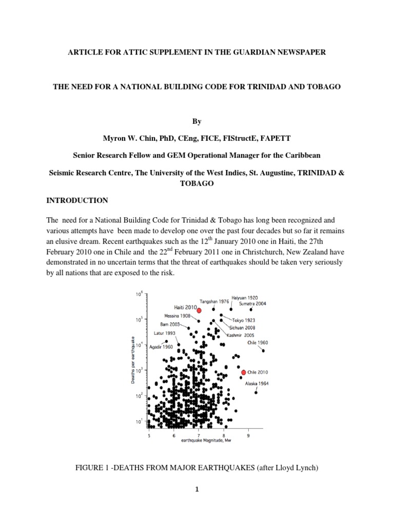 The Need For A National Building Code For Trinidad and Tobago by Myron W. Chin 20 111201 PDF