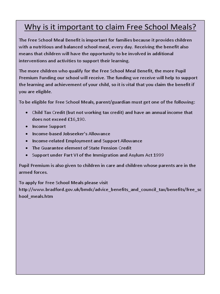 Importance of Claiming Free School Meals | PDF