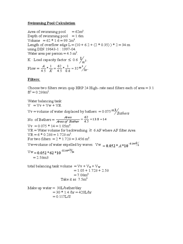 Swimming Pool Calculation PDF Swimming Pool Chlorine
