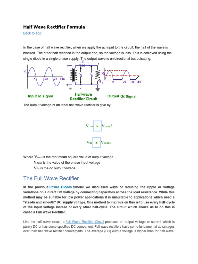 Half Wave Rectifier Formula Rectifier Capacitor