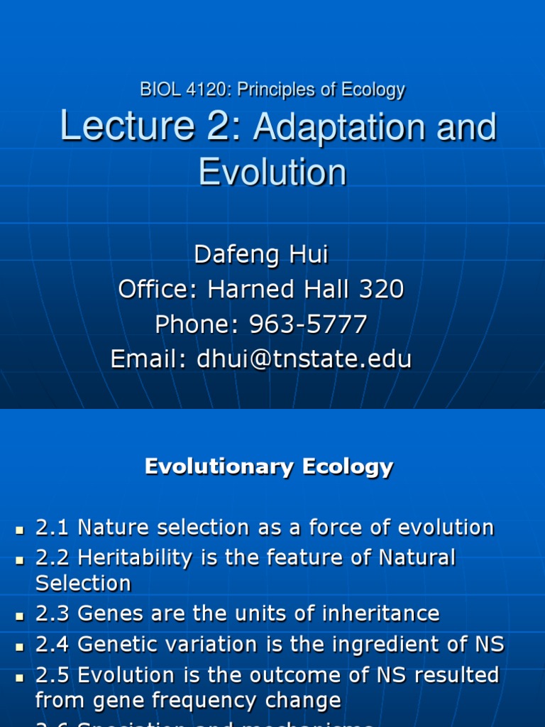 Adaptation and Evolution Species Natural Selection
