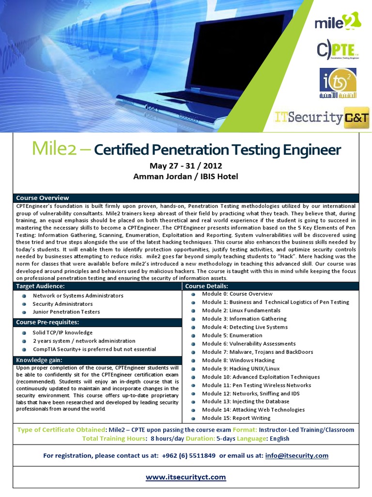 Mile2 Certified Penetration Testing Engineer Course: A 5-Day Hands-On ...