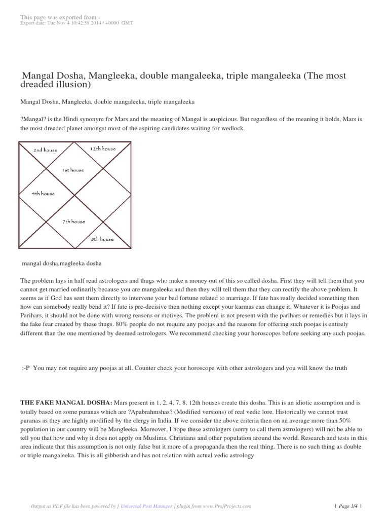 Mangal Dosha Mangleeka Double Mangaleeka Triple Mangaleeka The Most Dreaded Illusion Planets In Astrology Astrology scribd