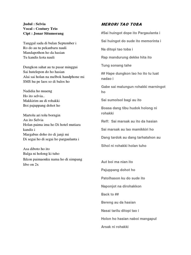 Lirik Lagu Batak