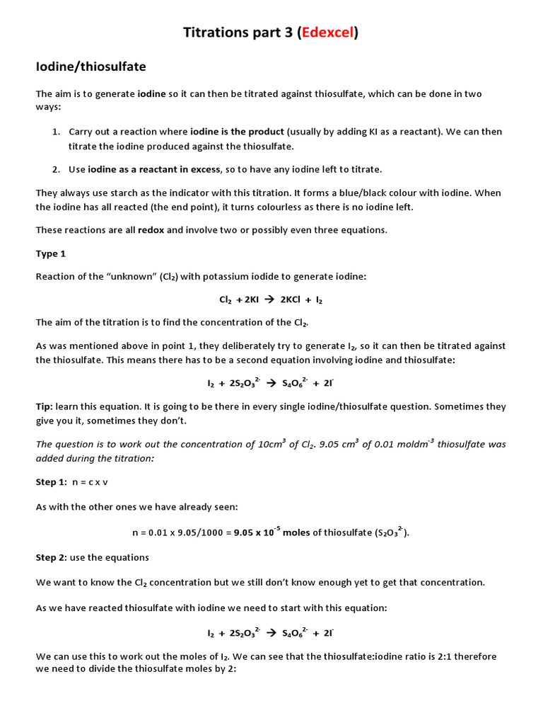 Titrations Part 3 (iodine/thiosulphate) (AS) Iodine Titration