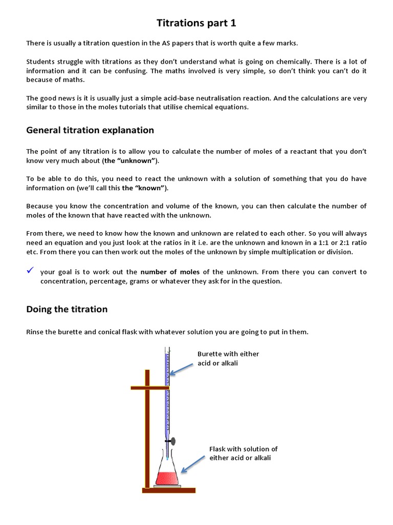 Titrations Part 1 Edexcel PDF Titration Chemistry