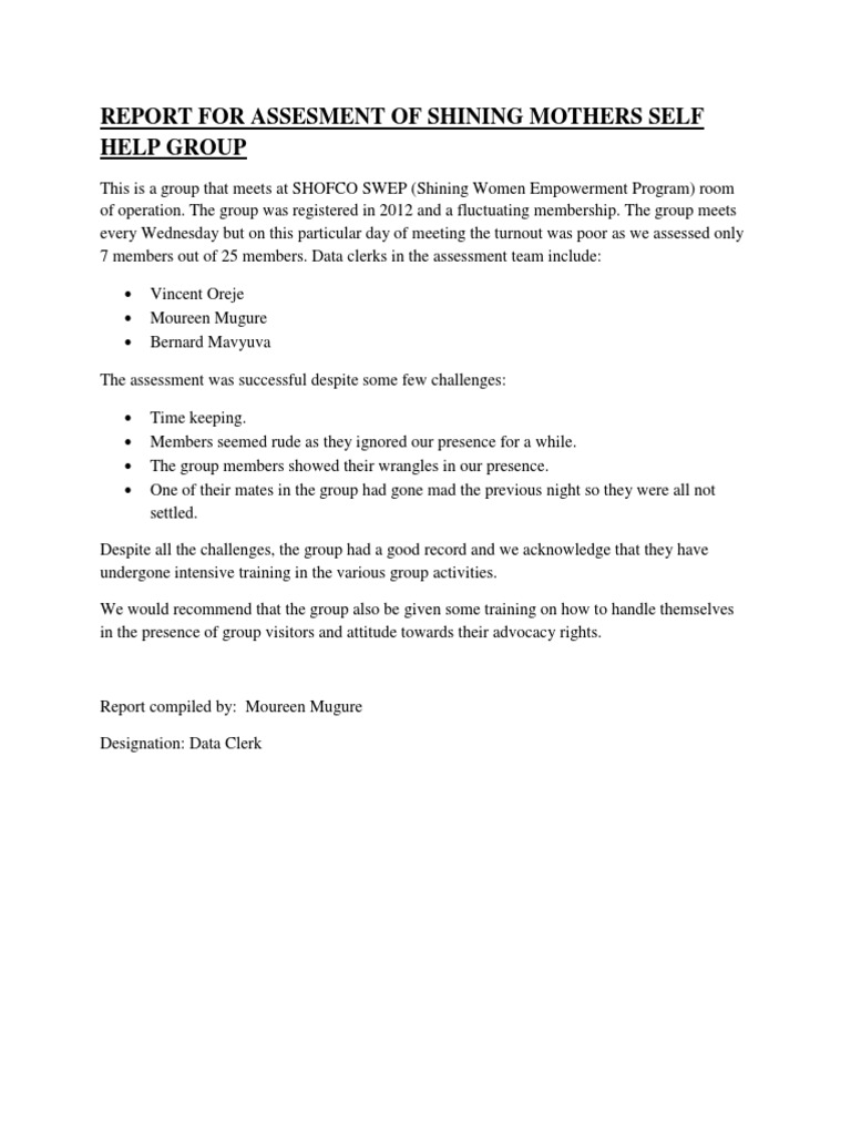 Report For Shining Mothers Group | PDF | Career & Growth | Self-Improvement