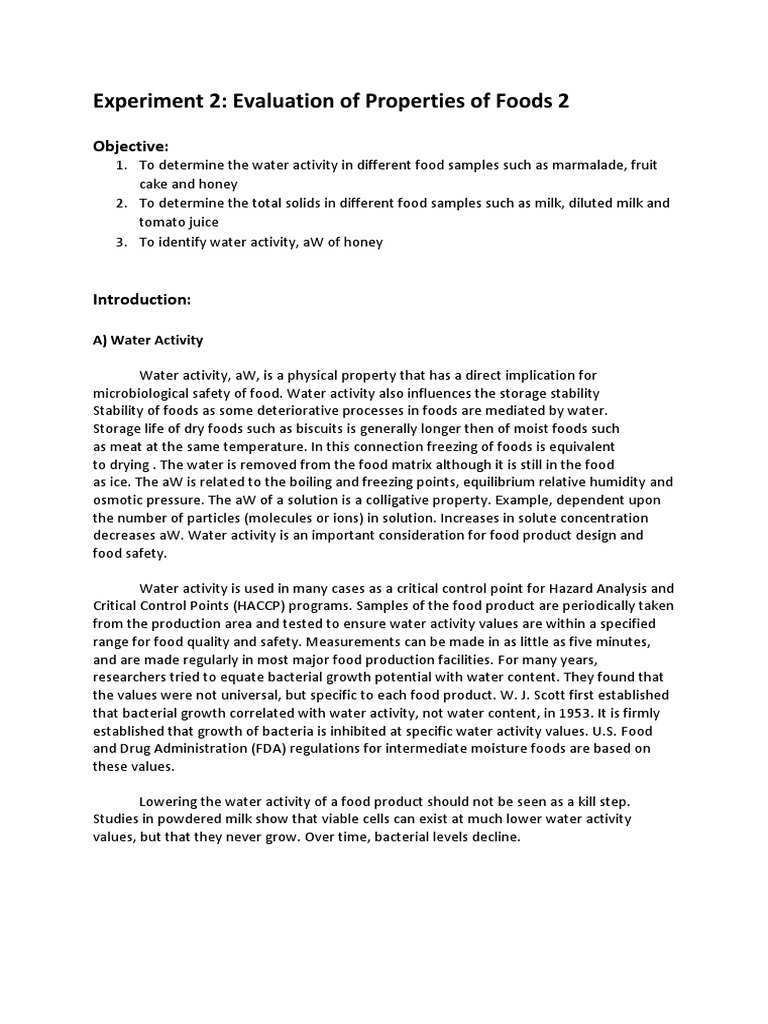 Food Properties Evaluation Lab Report | PDF | Nature | Materials
