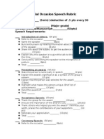 Special Occasion Speech Rubric