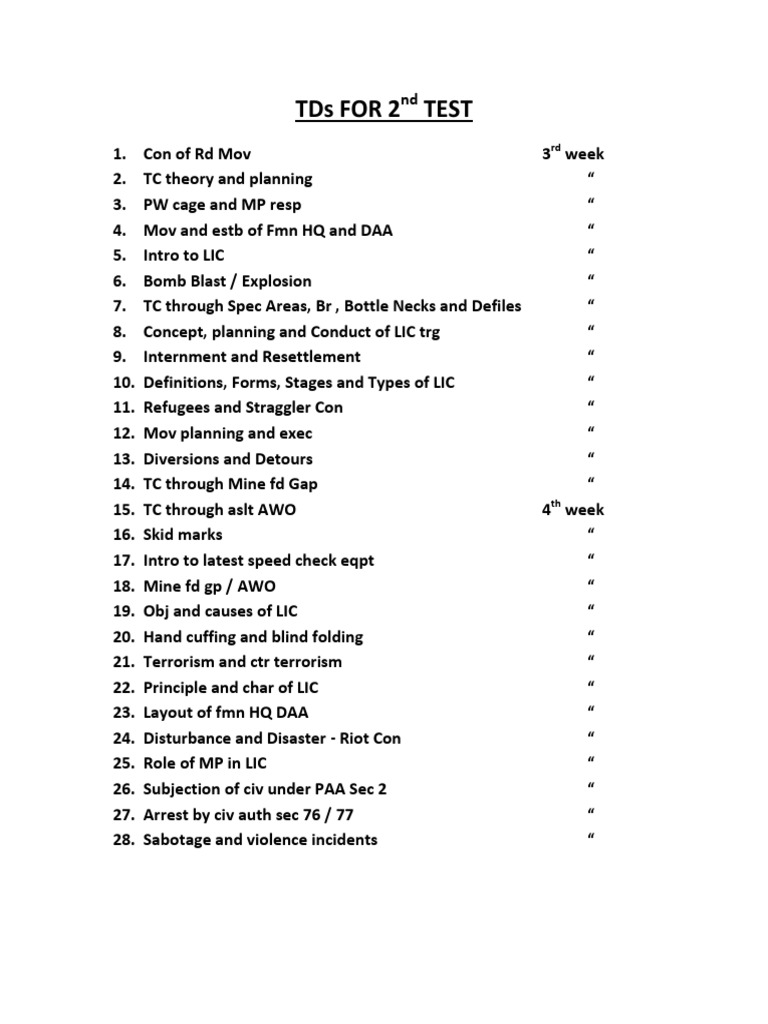 2nd Test TDs: LIC and Movement Planning | PDF