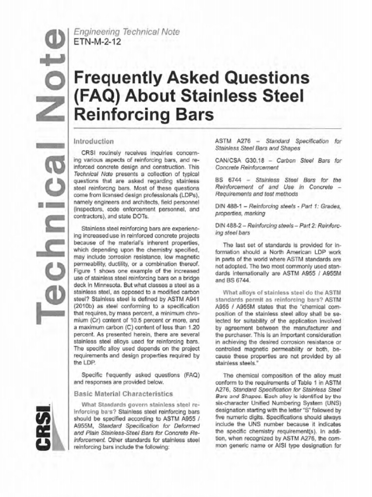 CRSI Technical Note Stainless Steel Rebar PDF Architectural
