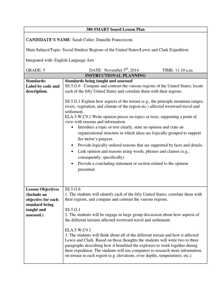 educ 380 smart board lesson plan final Lesson Plan Educational Assessment