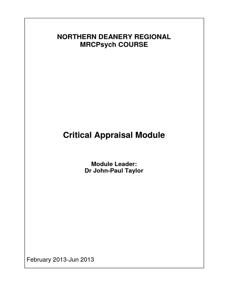 MRCPsych Critical Appraisal Module | PDF | Epidemiology | Evidence ...