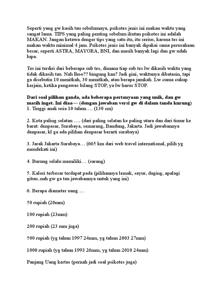 Jawaban Soal Psikotes Jarak Jakarta Surabaya - Dunia ...