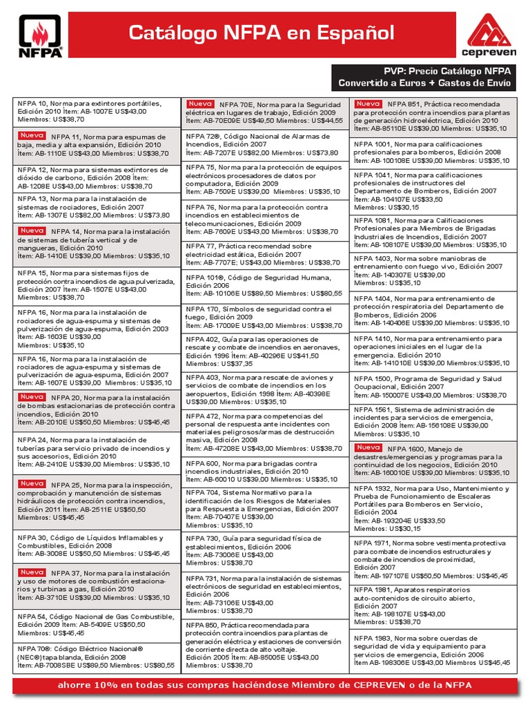 Catálogo NFPA en Español 2012 | PDF | Privacidad de la información | Euro