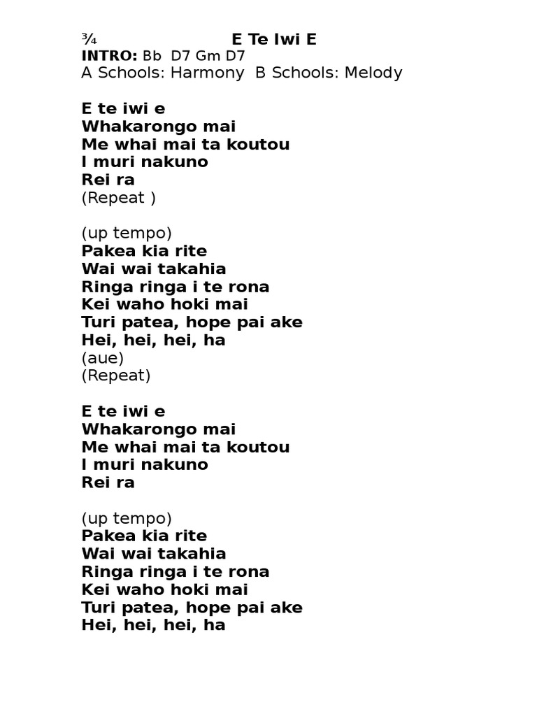 E Te Iwi E (Lyrics)