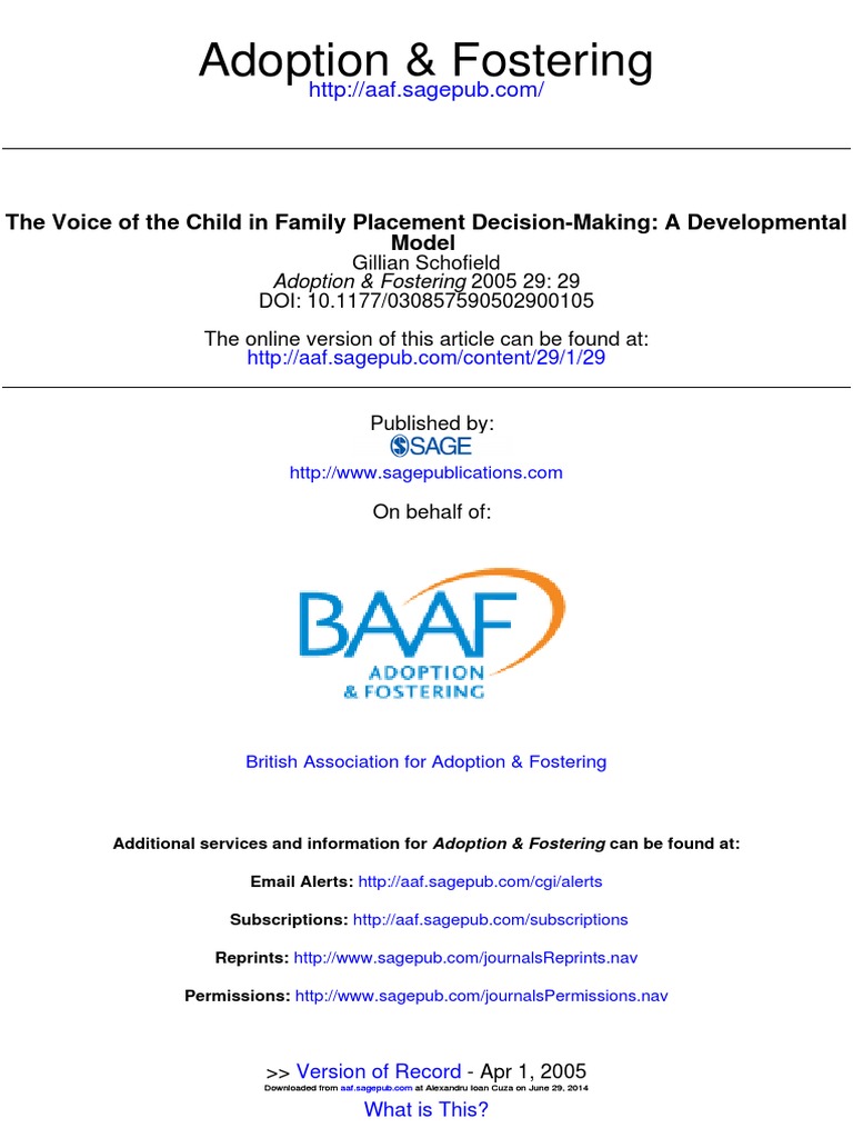 Adoption & Fostering 2005 Schofield 29 44 | PDF | Attachment Theory ...